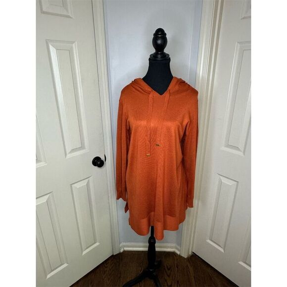 Cyrus Tops - Cyrus Women's Plus 1X Orange Hooded Long Sleeve Tunic Top